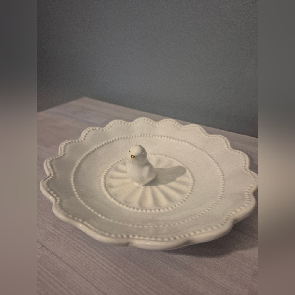 White Ceramic Table Top Bird Bath